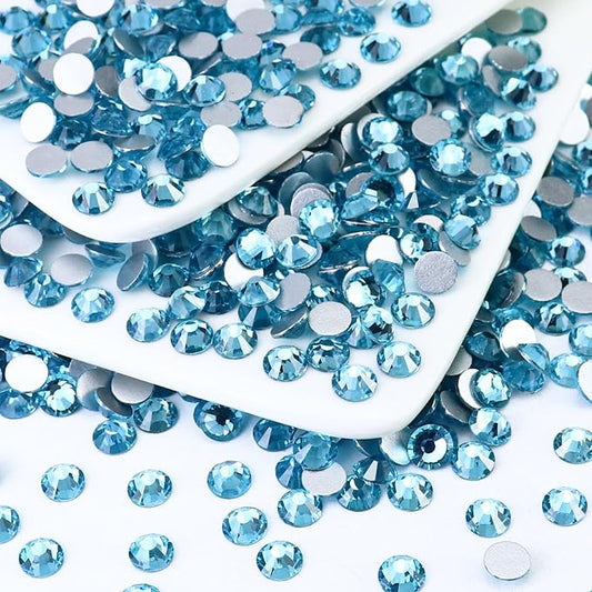 1440PCS SS12 Crystal Glass Flatback Rhinestones, Round Flat Back Crystal Gems for Nail Art and Craft Clothes, Glue Fix Diamond Stones Aquamarine/Lake Blue (2.9-3.0mm)