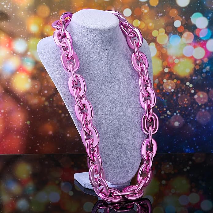 Remuuly Plastic Chain Necklace Chunky Big Fake Necklace Hip Hop Rapper Giant Turnover Chain Costume for Halloween