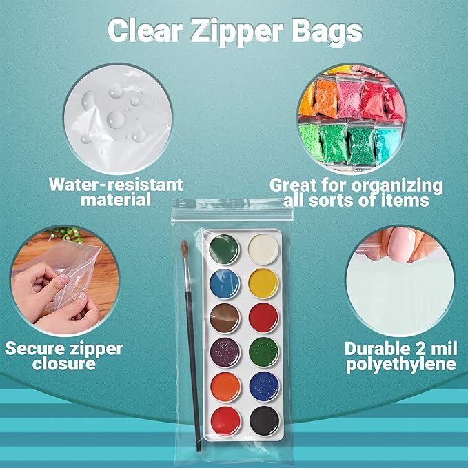 APQ Clear Plastic Reclosable Zipper Bags, 4 x 10 Inches. Pack of 1000 Reclosable Plastic Bags with Zipper Closure. 2 Mil Plastic Jewelry Bags. Waterproof Reclosable Zip Bags for Industrial Use