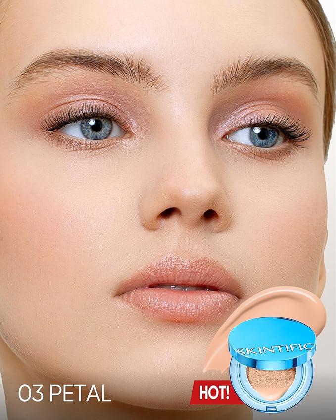 Velvet Matte Cushion Foundation Blue #03 Petal| Full Coverage,12H Oil Control,Ideal for Oily & Combination Skin,Waterproof,Long-Lasting, Lightweight, Hydrating,Transfer-Proof