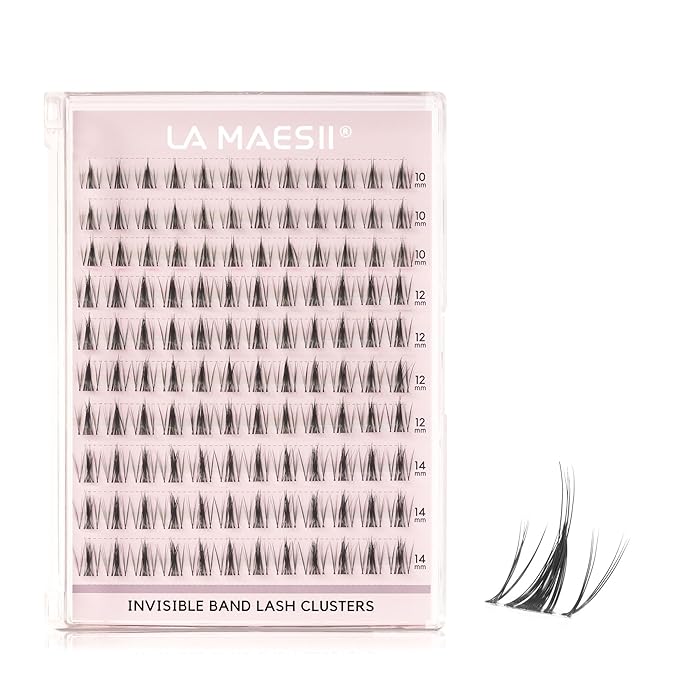 LA MAESII 110Pcs Clear Band Lash Clusters 10-14mm Natural Look Cluster Eyelashes C Curl Resuable Invisible Band Individual Cluster Lashes(122)