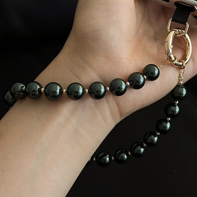 Beaded Phone Wrist Strap Phone Lanyard Pearl Beaded Hand Strap Wristlet Detachable Smartphone Wrist Lanyard (Dark Green)