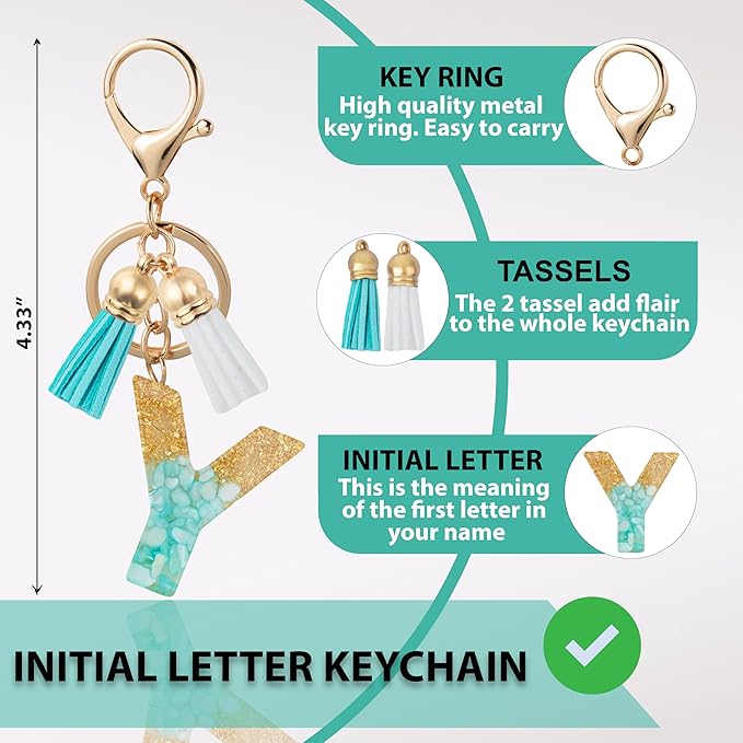 Initial Letter Keychain Cute Resin with 2 PU Tassel, Letter Keychain for Backpack Charms, Initial Keychains for Women
