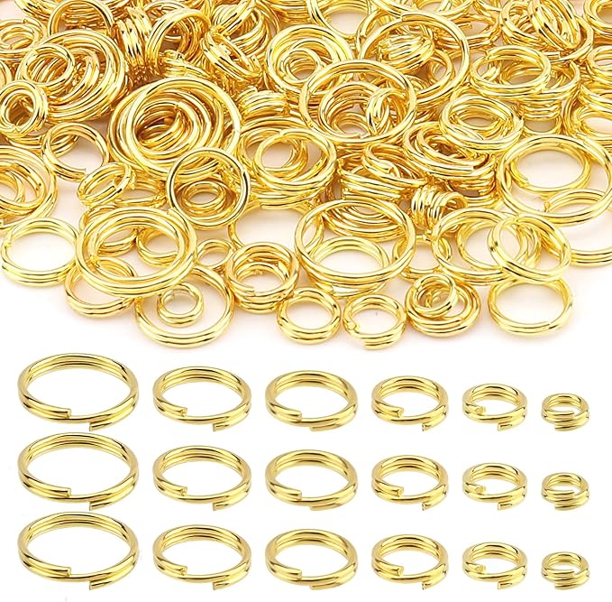 1000pcs Double Jump Ring for Jewelry Making, 6 Sizes Mini Split Ring Double Loops Split Jump Rings Metal Rings Connectors for Necklace Bracelet Car Keys DIY Craft Making(Gold)