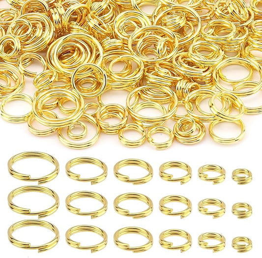 1000pcs Double Jump Ring for Jewelry Making, 6 Sizes Mini Split Ring Double Loops Split Jump Rings Metal Rings Connectors for Necklace Bracelet Car Keys DIY Craft Making(Gold)