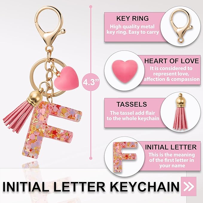 Alphabet Initial Letter Keychain Cute Heart Resin - Letter Keychain for Backpack Charms - Initial Keychains for Women