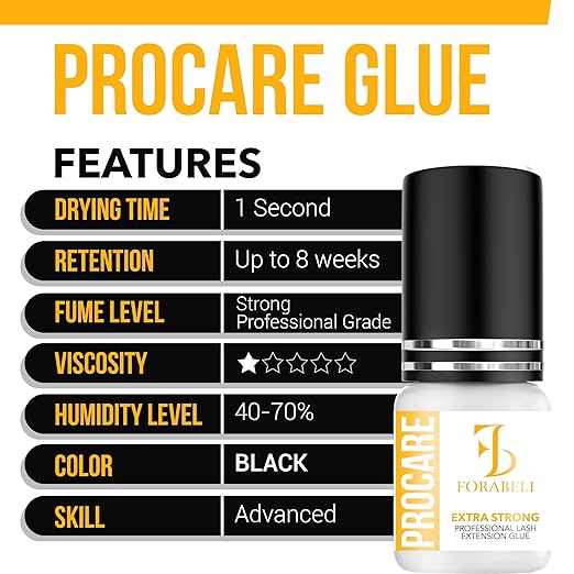 Forabeli Pro Care Lash Extension Glue, 1–2 Sec Fast Dry, 8 Week Retention, Advanced Bonding System, Professional Eyelash Extension Glue, Lash Adhesive for Eyelash Extensions