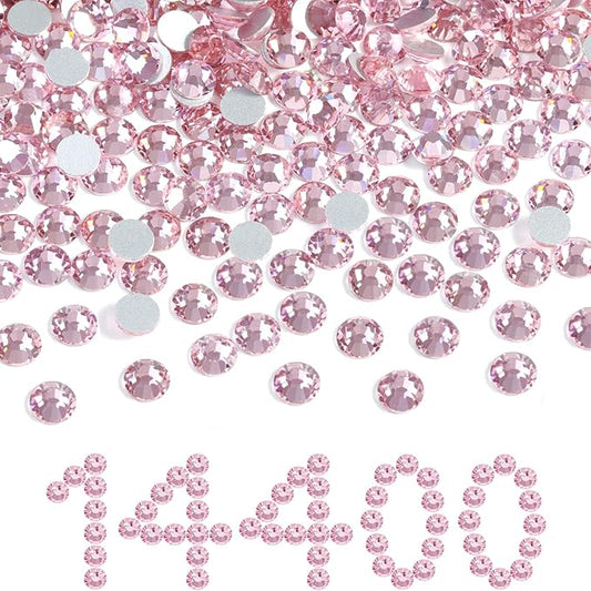Beadsland Flatback Rhinestones Bulk,14400pcs Pink Rhinestones for Nails Crafts Clothes DIY Decoration, Light Rose/Light Pink, SS6, 1.9-2.1mm