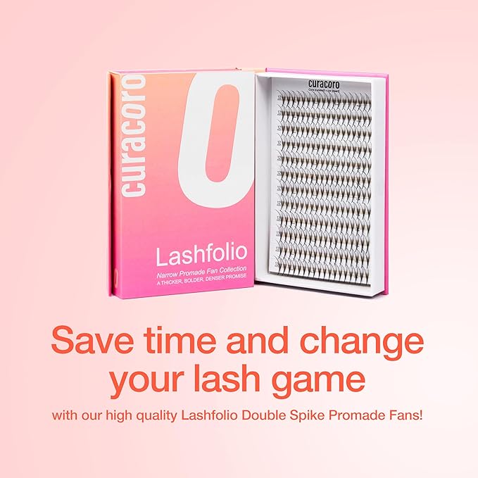 Curacoro LashFolio Double Spike Promade Fans, Handmade Volume Eyelashes, 5D To 10D, C CC D Curl, 0.03~0.07mm, 8-13mm Mix Length, Professional Long-Lasting Promade Lash Fans (7D-0.05 D 8-13mm)