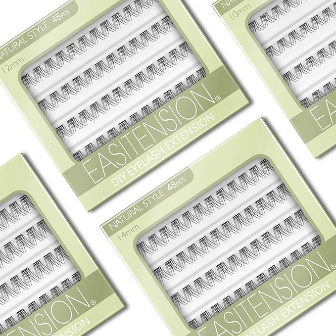 DIY Eyelash Extension, 3D Effect Glue Bonded Band Individual Lash 48 Clusters Volume Lashes Set, Home Eyelash Extension, C curl Lashes Pack 14MM-Natural-48 Clusters