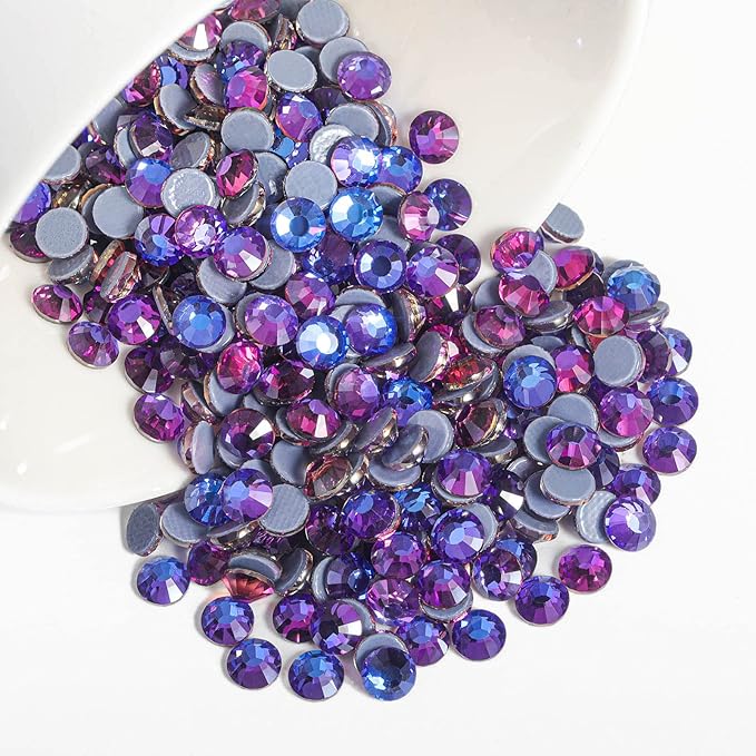 Beadsland Hotfix Rhinestones, 2880pcs Flatback Crystal Rhinestones for Crafts Clothes DIY Decorations, Purple Velvet, SS6, 1.9-2.1mm