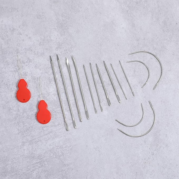 14 PCS Upholstery Needles for Hand Sewing 10 Straight and 4 Curved Needles Upholstery Leather Heavy Duty Sewing Needle Stitching Sew in Needle Kit for Hair Home Carpet Canvas Sofa Repair Sew Craft