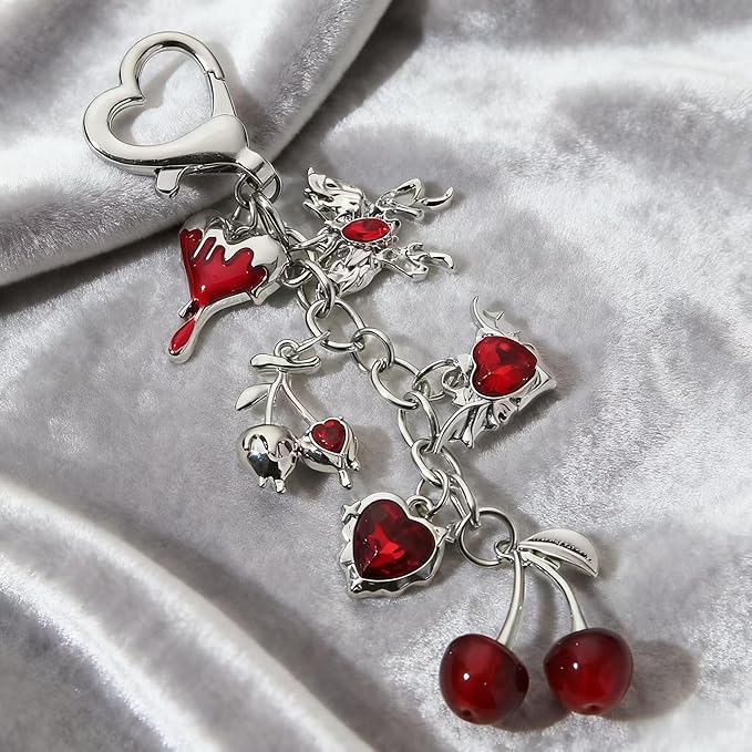 Red Cherry Bag Charms Keychain Charm, Y2K Aesthetic Purse Charm Purse Keychain For Handbag,Backpack Women,Men (Red)