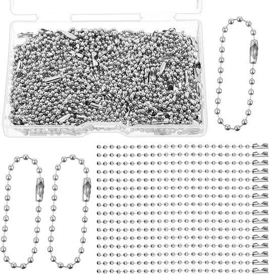 100 PCS Silver Ball Beads Chains, 3.9 Inch Long Stainless Steel Ball Chain Keychain Silver Metal Small Bead Chain with Connectors Balls Bead Chains Extension for Tag Jewelry Making Hanging Decoration