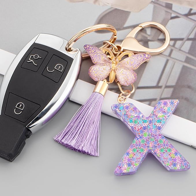 Suweibuke Cute Pink Key Chains for Women Girls, Initial Letter Keychains with Tassel, Charms for Key Purse Handbags Backpacks