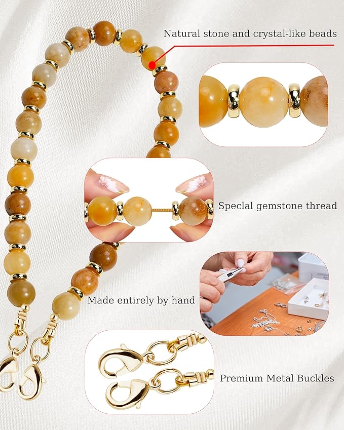 Marble Beaded Phone Wrist Strap,Detachable Phone Bracelet Strap with Tether Tab,Hands-Free Wristlet Strap (Yellow Jade)