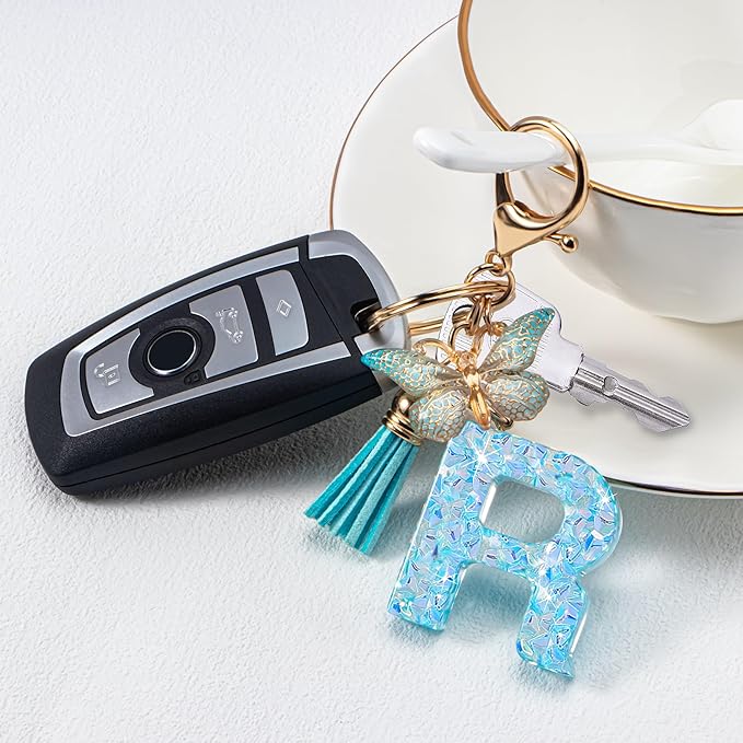 Initial letter Keychains for Women Girls Tassel Butterfly Cute Keychain for Wallet Backpack charm