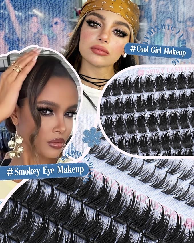 Wispy Lash Clusters Spikes Volume Eyelash Clusters Spiky Cluster Eyelash Extensions with Bottom Lashes Thick Cluster Lashes D Curly 6-22MM Individual Lashes Bond and Seal Tweezers by Lvmixwig