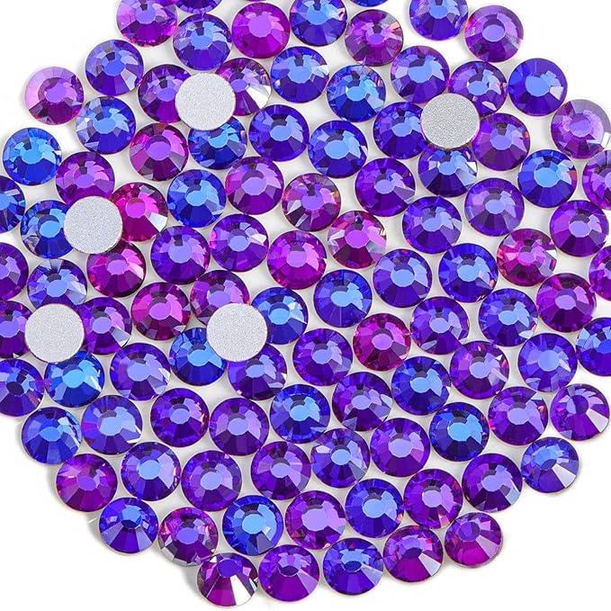 Beadsland Flat Back Crystal Rhinestones Round Gems for Nail Art and Craft Glue Fix, Purple Velvet, 6.3-6.5mm, SS30/288pcs