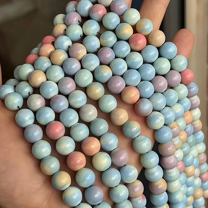 MJDCB Natural Stone Beads 10mm 35pcs Round Rainbow Stone Loose Gemstone Bead Charms for Jewelry Making Bracelet Necklace Earring Pendant