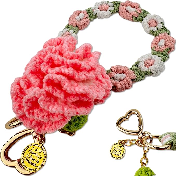 Handmade Crochet Keychains with Daisy Wristband - Inspirational Gifts for Women, Graduation, Birthday