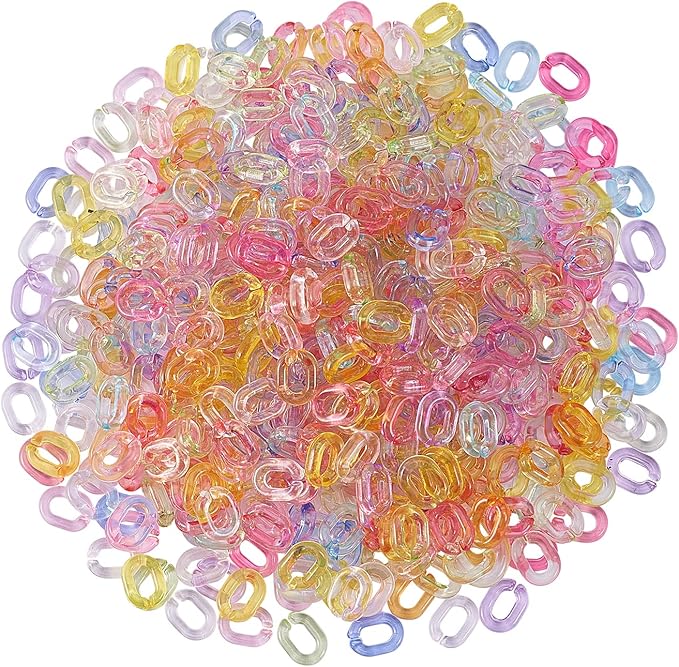 LiQunSweet 500 Pcs Candy Colors Transparent Mini Plastic Open Linking Rings Quick Link Connectors for DIY Eyeglasses Chain Oval - 10x8mm