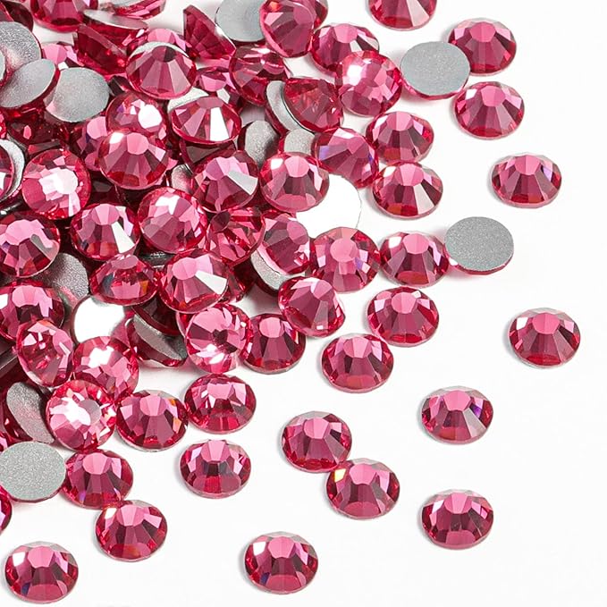 beadsland 1440pcs Flat Back Crystal Rhinestones Round Gems for Nail Art and Craft Glue Fix,Rose(SS16(3.8-4.0mm))