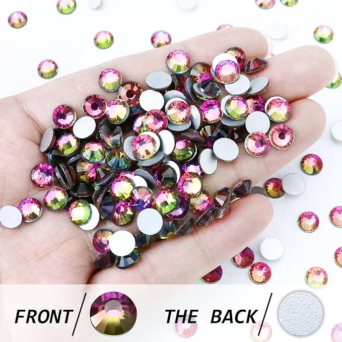 Flatback Crystal Rhinestones Round Gems for Nail Art and Craft Clothes Glue Fix, Rainbow (3.8-4.0mm) SS16/1440PCS