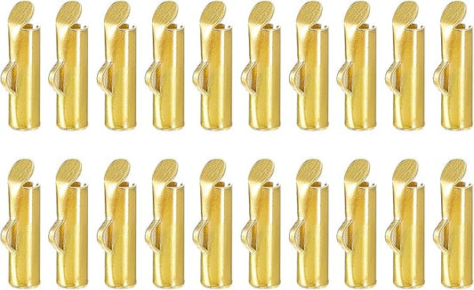 uxcell 100Pcs Slide on End Clasps, 10mm Tube Ball Bead Slider Crimp Ends for Multi-Strand DIY Craft Making, Gold Tone
