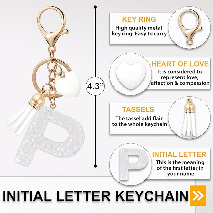 Alphabet Initial Letter Keychain Cute Heart Resin - Letter Keychain for Backpack Charms - Initial Keychains for Women