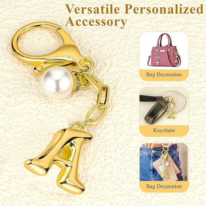 VICKHU Gold Plated Bubble Initial Letter Cute Keychain for Women Car Key Purse Decorative Keyring Handbag Charms Fashion