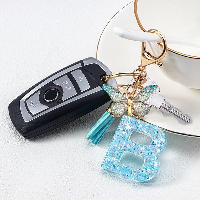 Initial letter Keychains for Women Girls Tassel Butterfly Cute Keychain for Wallet Backpack charm