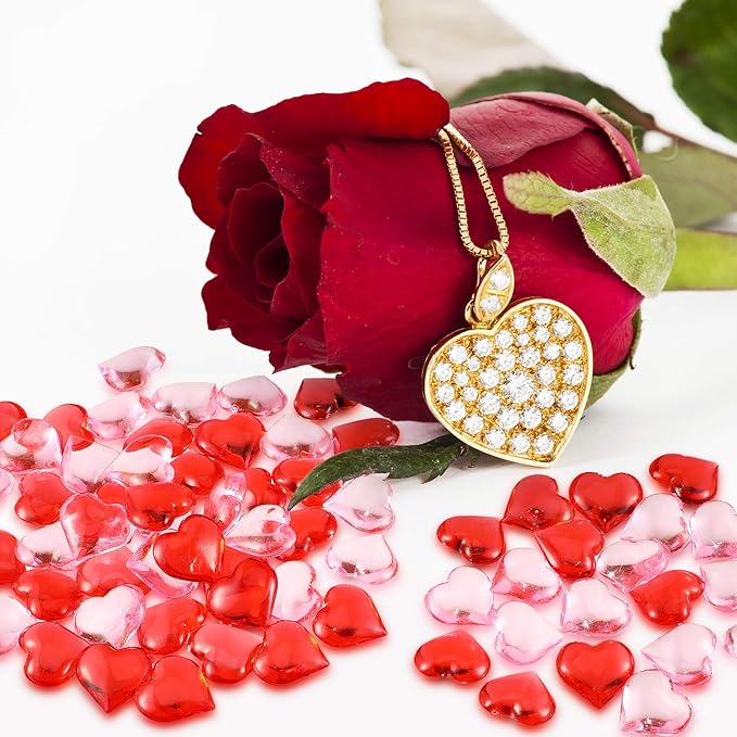Tatuo 160 Pieces Acrylic Heart Decoration Valentine Gifts Heart Ornaments for Vase Fillers and Table Scatter, 0. 9 Inch(Red and Pink)