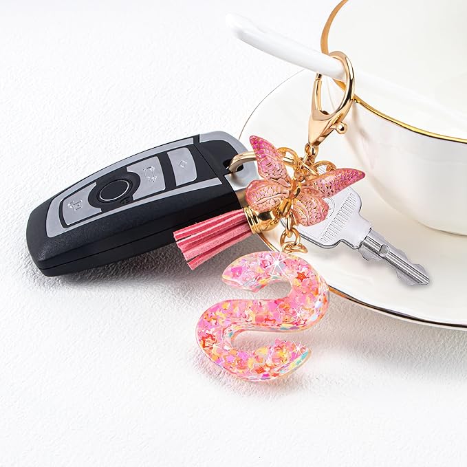 Initial letter Keychains for Women Girls Tassel Butterfly Cute Keychain for Wallet Backpack charm