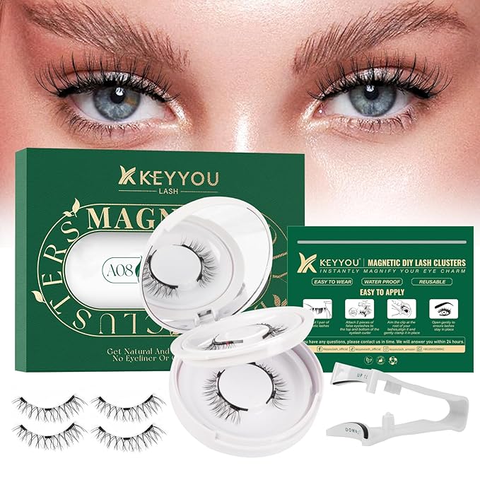 KEYYOU Reusable Magnetic Eyelashes 2 Pair with Applicator No Glue Needed 3D Natural Magnetic Lashes, Easy to Apply & Long Lasting for Daily Use & Events(A08+A08)