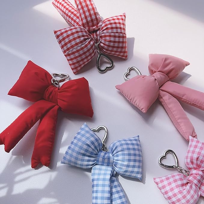 Pink Bow Keychain Bag Charms Y2K Bowknot Plaid Keychains Coquette Aesthetic Purse Handbag Backpacks Charms