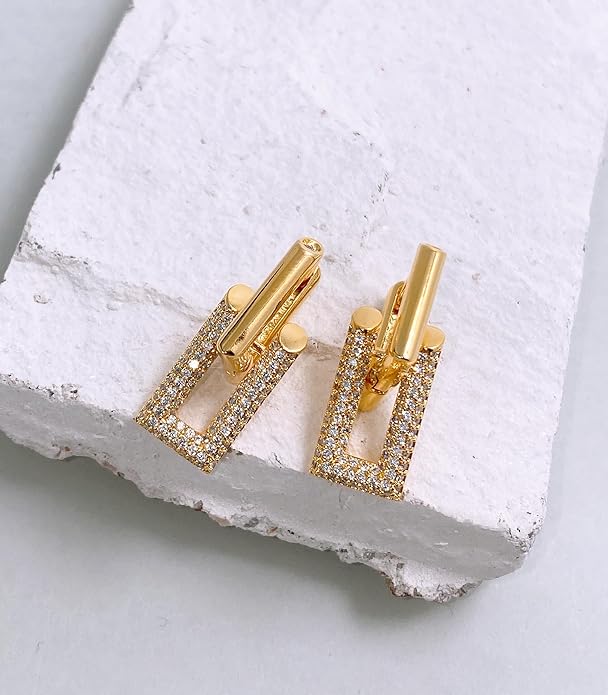 OZEL 14K Gold & Silver Plated Paperclip Chain Earrings with Cubic Zirconia – Dangle, Hoop, Huggie, Stud Styles – Women’s Fashion Jewelry Gift