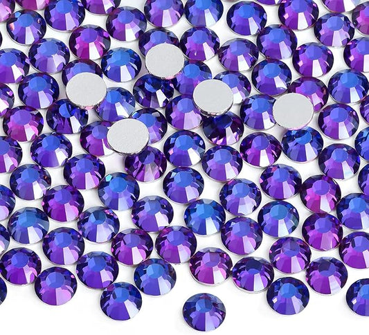 Glue Fix Crystal Flatback Rhinestones Glass Diamantes Gems for Crafting Nail Art Crafts Decorations Clothes Shoes 6.4mm (ss30 288pcs, Purple Velvet)
