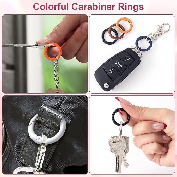 51Pcs 25mm Round Spring O Rings, Colorful Metal Carabiner Snap Buckle Clip Trigger DIY Accessories for Purse Keyrings Keychain Handbag Lanyard