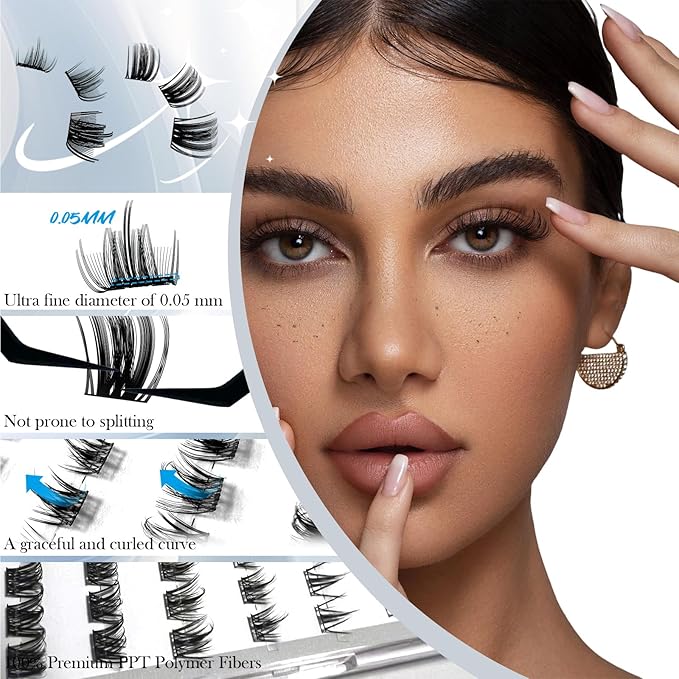Luxury Lash Clusters Kit - Wispy & Fluffy Cluster Eyelash Extensions 8-16mm, 150H Wear | Korean Hypoallergenic PBT Fibers, Waterproof Glue & Seal | Gift Ready Premium Box (Mix-black box)