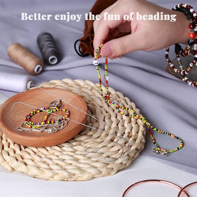 Karsspor 4 PCS Large Eye Beading Needles with Handle, 5.3 Inch Stainless Bead Needle for Bead Spinner, Glass Seed Beads, Bead Spinner Needle for Beading Bracelet Necklace Jewelry Making