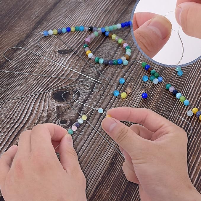 Big Eye Beading pin with Handle, 5.3 "Stainless Steel Beading pin is Used for Bead Rotating Machine, Plastic Loose Beads, Glass Beads, DIY Handmade Beading Bracelet,Necklace Decorations (2 Pieces)