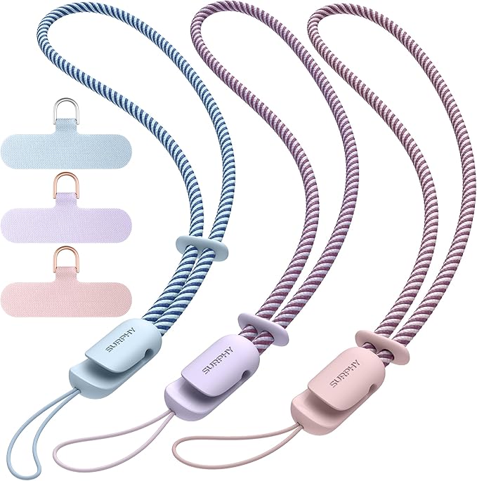 SURPHY 3 Pack Phone Wrist Strap with CellPhone Tether Tab, Cellphone Lanyard, Phone Strap with 2-Color Braided, Wrist Lanyard