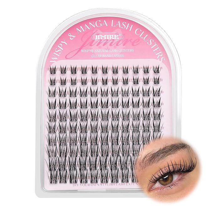 JIMIRE Wispy Lash Clusters Invisible Band Manga Eyelash Clusters 8-16MM D Curly Fairy Cluster Eyelash Extensions Venus Lashes Clusters 110Pcs DIY Lash Extensions at Home