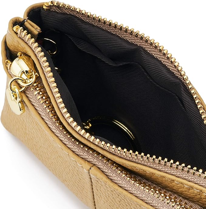ZOOEASS Women Genuine Leather Zip Mini Coin Purse With Key Ring Triple Zipper Card Holder Wallet