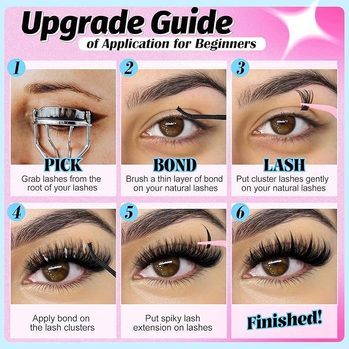 Yawamica Lash Extension Kit Wispy Lash Clusters 12-18mm with 14-20mm Spikes and 5-7mm Bottom Lashes DIY Manga Cluster Eyelash Extensions D Curly Waterproof Lashes Clusters Kit with Bond and Seal