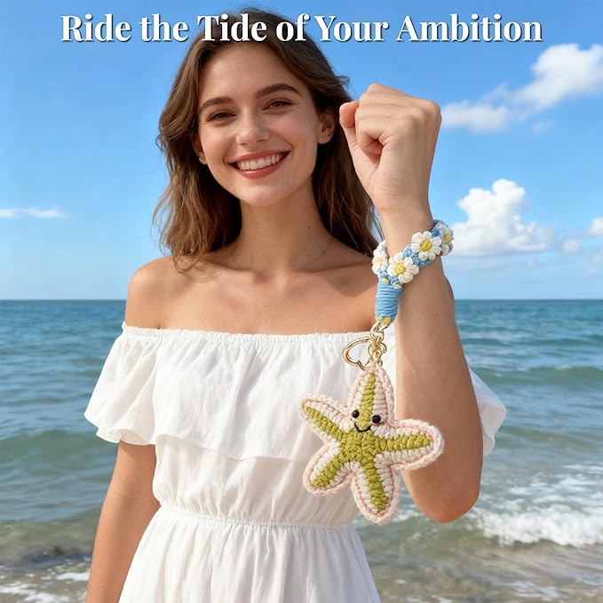 Handmade Crochet Keychains with Daisy Wristband - Inspirational Gifts for Women, Graduation, Birthday