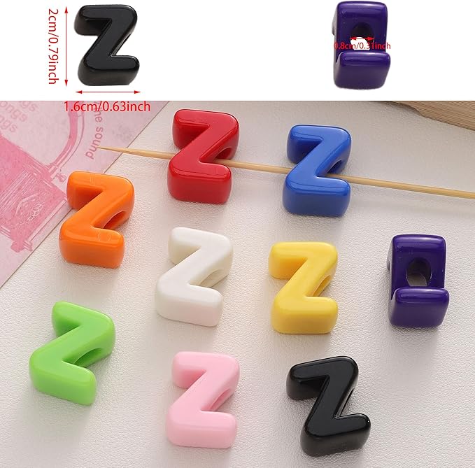 40 PCS Letter Beads 3D Acrylic 21mm x 16mm Z Loose for Jewelry Making Bracelet Necklaces Keychain Phone Bag Chain Key Chains(Mixed Color Z)