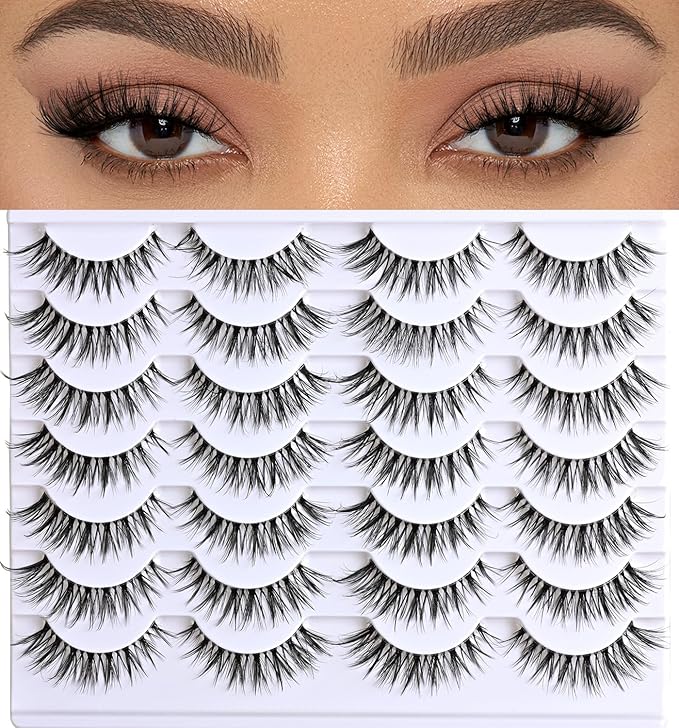 APCYUST Eyelashes Cat Eye Strip Lashes Natural Look Short False Cateye Lash 14 Pairs Clear Band Fake Mink Eyelash Fluffy Pestañas Postizas Naturales