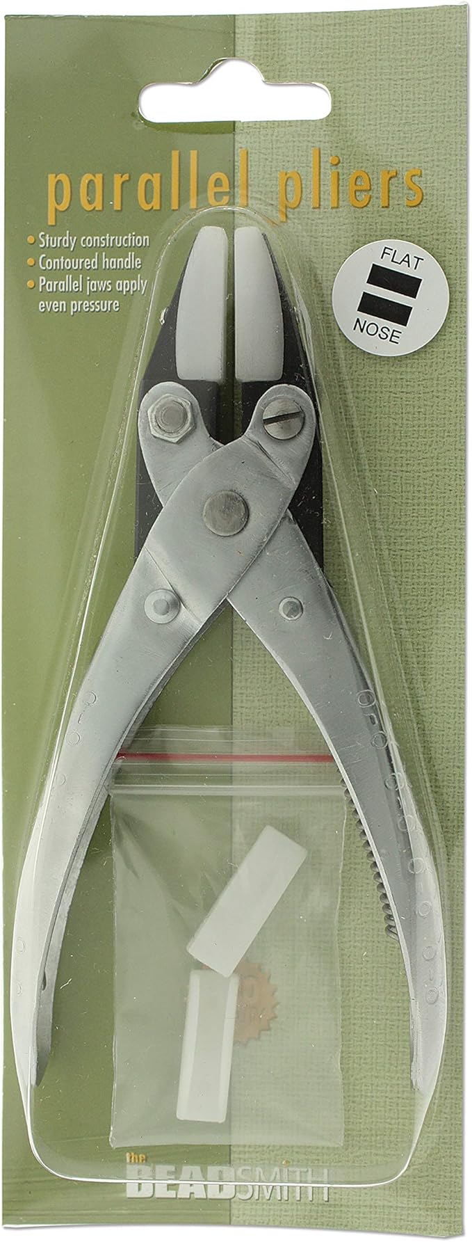 The Beadsmith Parallel Pliers – Double Nylon Flat Nose Jaws – Uniform Pressure to Provide a Consistent Grip – Textured Metal Handles – Replacement Jaws Included – Steel Tool for Jewelry Making